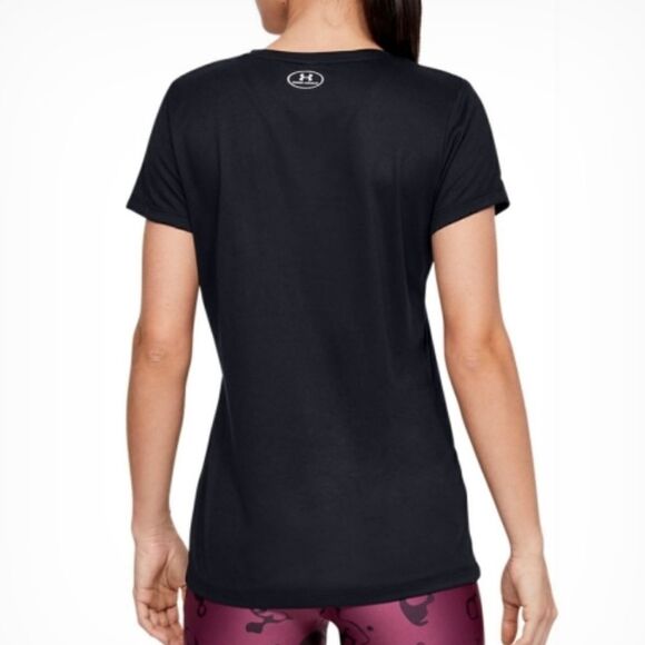 Under Armour Women's Black HeatGear V-neck Short Sleeve Pullover Top - Picture 3 of 13